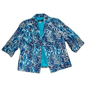 N.K.D. Open Jacket Size 14 Blue Floral Print Women's Coat Casual Adult Regular